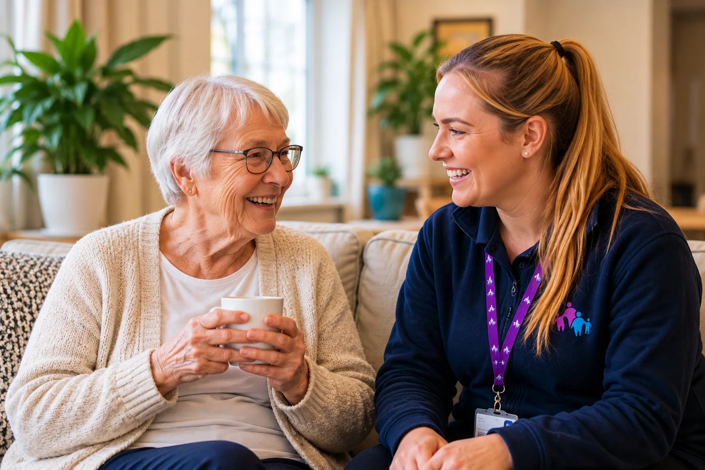 TSCCP campaign: a support worker in conversation with an older woman