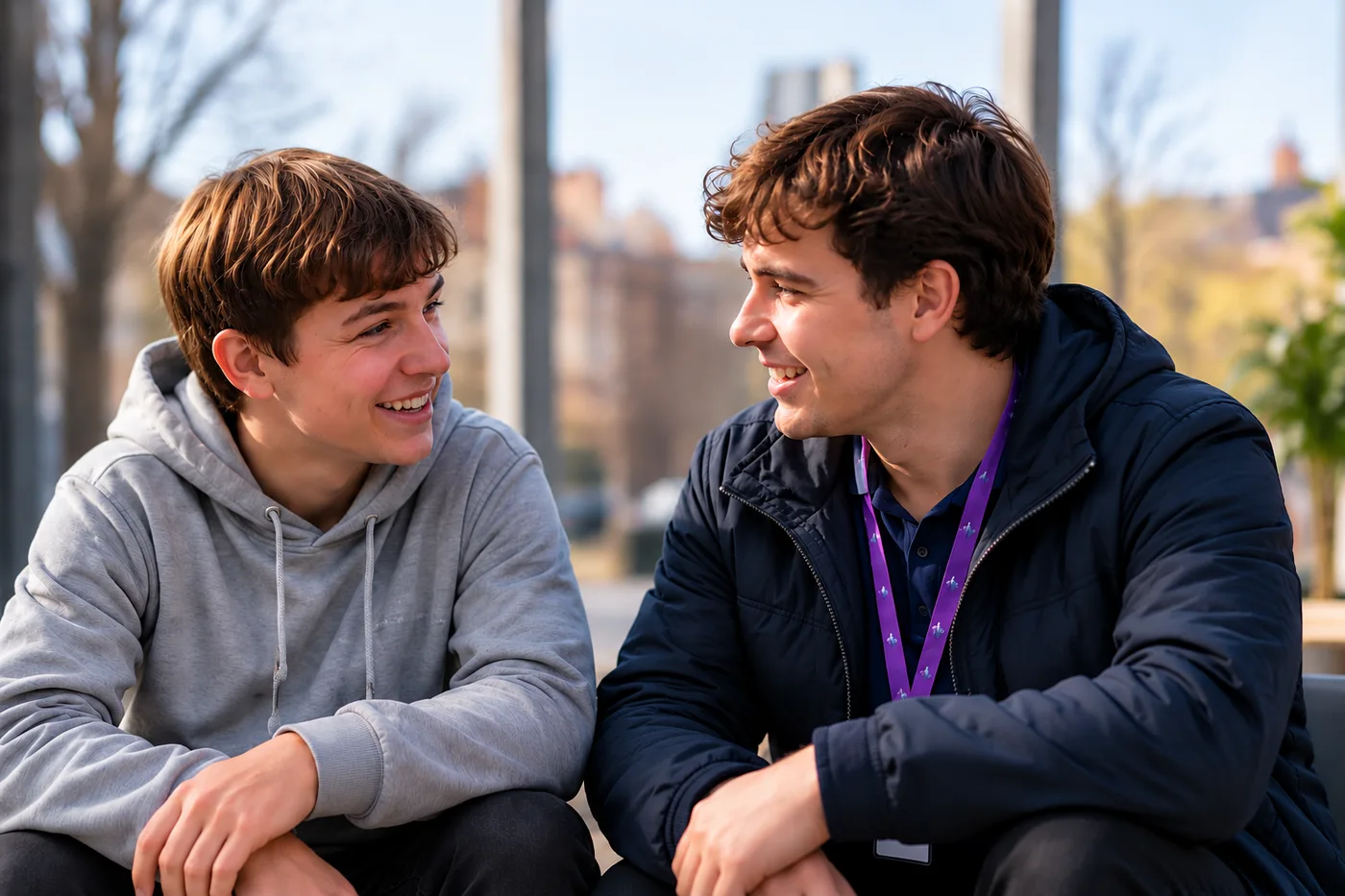 TSCCP campaign: a social care professional listening to a young man